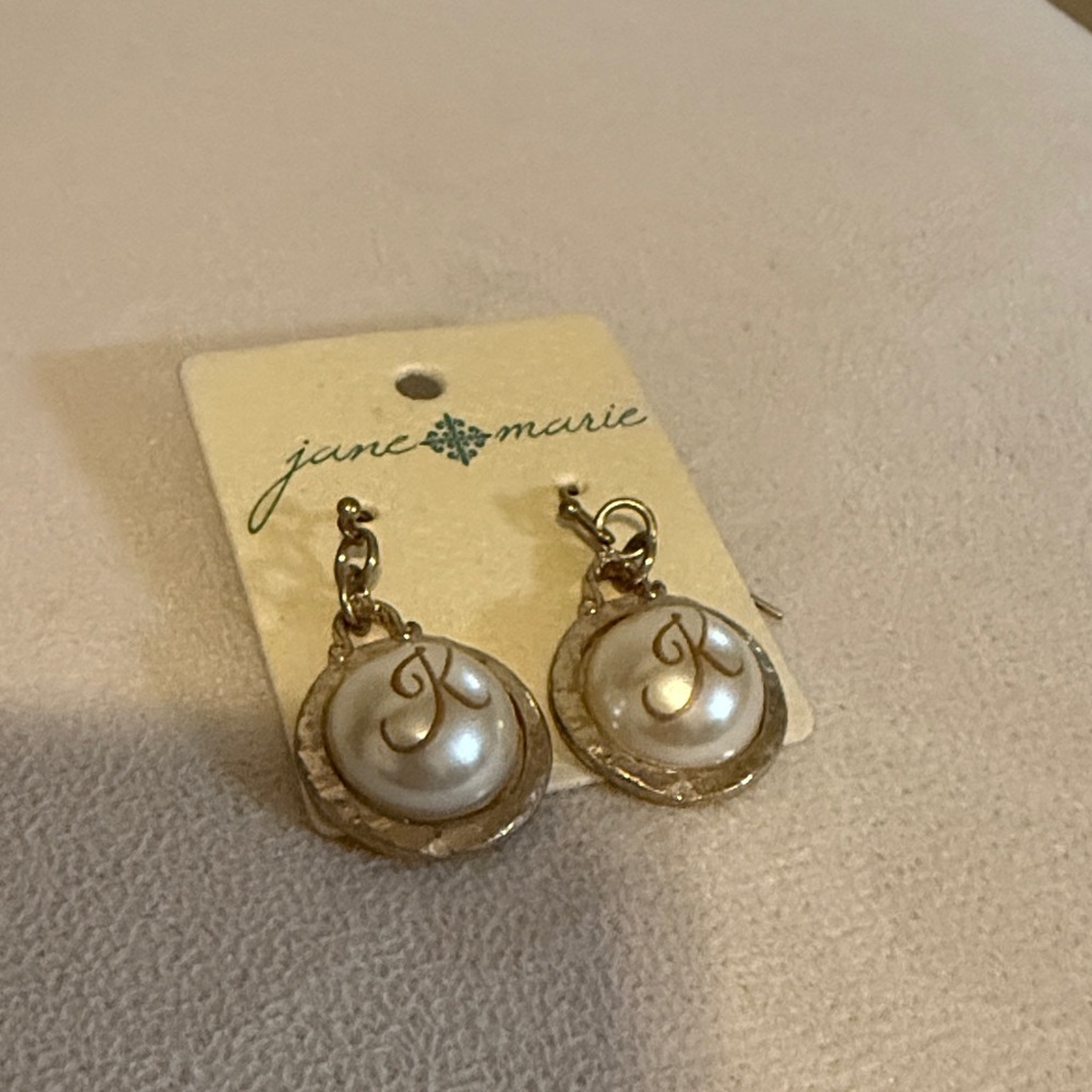 Jane Marie Gold and Cream Initial Earrings